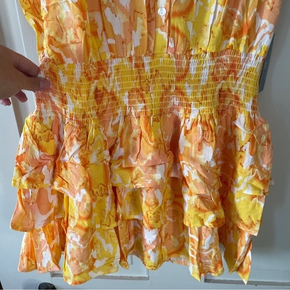 Tart Orange, Yellow, White Tiered Ruffle Kallie Sunset Cloud Dress - Picture 7 of 10